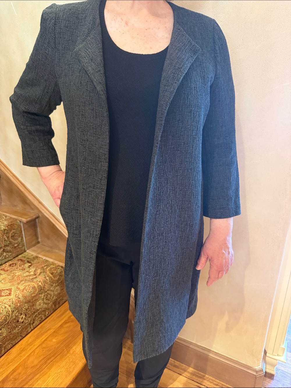 Eileen Fisher Textured Open-Front Gray Blazer Coat